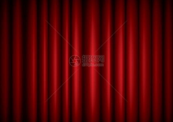 封闭的红剧院丝绸幕幕幕背景和波浪图片