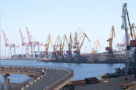 乌克兰敖德萨海港起重机罢工重量进口船运领带商业海洋机器后勤图片