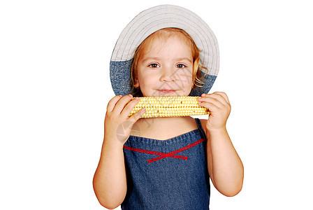 吃玉米的小女孩 拍摄玉米制片厂图片