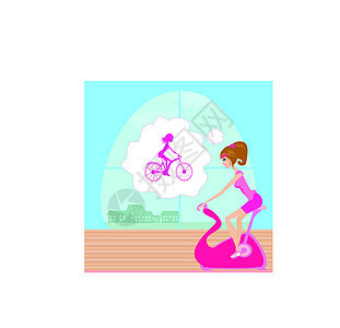 运动自行车上的女孩插图活力女性健身房体操数字肌肉饮食仪器幸福图片