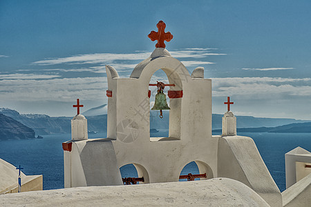 圣圣罗里尼教堂旅行村庄教会蓝色日落火山天空圆顶建筑建筑学图片