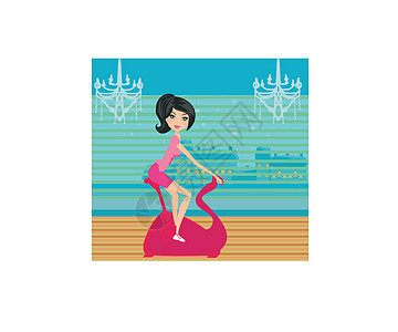 运动自行车上的女孩重量商业成功海报俱乐部仪器幸福有氧运动女性健身房图片