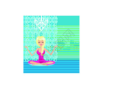 瑜伽女孩在莲花位置平衡训练蓝色数字冥想沉思运动女性姿势身体图片