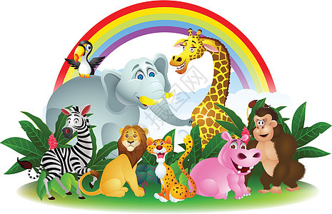 动物动物漫画狮子童年彩虹河马荒野吉祥物大草原森林团体丛林图片
