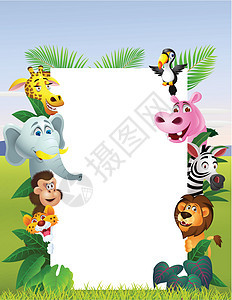 动物动物漫画犀牛大草原旅行横幅黑猩猩吉祥物河马大猩猩团体猎豹图片
