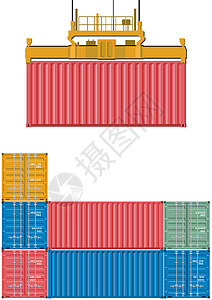 集装箱屋集装箱装货卡车后勤货物贸易销售量运输业贮存船厂码头货运插画
