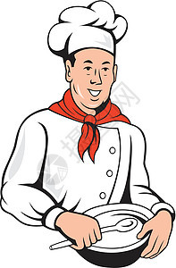 烹饪厨师贝克混合碗碗卡通艺术品男性勺子工人男人面包师插图图片