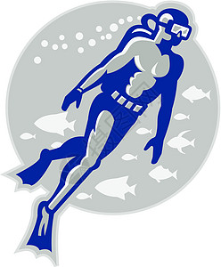 潜水回转男人圆圈插图艺术品游泳者潜水员游泳男性图片