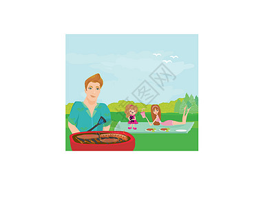 一个家庭在公园野餐的矢量插图父母篮子团体热狗孩子母性母亲后代娱乐爸爸图片