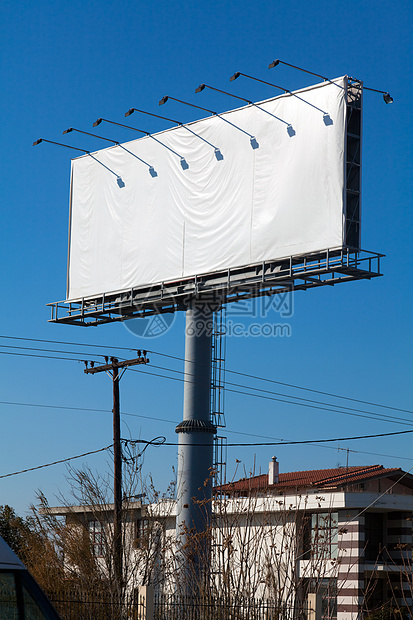 空白的广告牌框架蓝色促销商业街道天空海报账单宣传营销图片