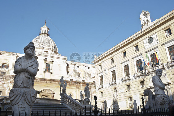 巴勒莫的广场耻辱大教堂艺术文化旅行数字教会圆顶楼梯街道观光图片