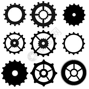一套齿轮车轮工程技术引擎机械旋转圆形收藏工厂商业图片