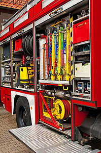 德国消防队机器乐器单位红色消防员工具紧迫感车辆技术装置图片