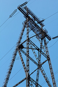 高压电塔力量技术天空电缆危险绝缘活力蓝色电压燃料图片