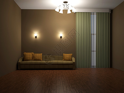 带枕头的沙发时尚家庭地面长椅艺术房子休息室枝形长沙发木地板图片