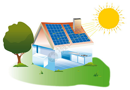 太阳能房屋太阳光线太阳住房绘画阳能承包商太阳能板屋顶插图图片