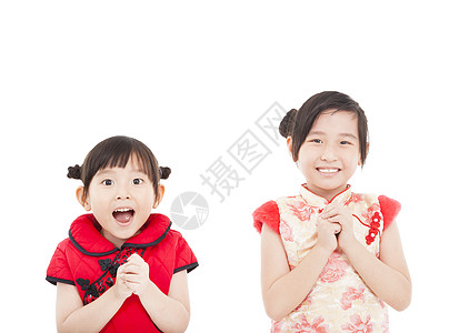 2个亚裔女孩 恭喜你 恭喜你啊!背景图片