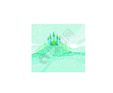 冬季风景与城堡庆典季节天气村庄月亮降雪森林房子雪花月光图片