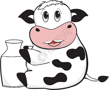 宠物大作战可爱牛牛奶油卡通片食物快乐饮食瓶子孩子乐趣宠物养分插画