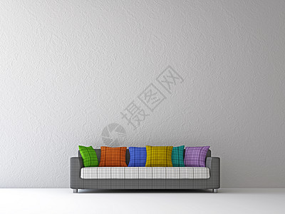 带有彩色枕头的沙发家庭座位软垫装饰艺术建筑学大厦生活公寓时尚图片