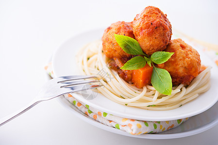 意大利面条肉丸餐巾盘子美食营养食物传统餐厅宏观食谱图片