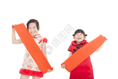 两个中国小女孩 拿着白红方对白图片