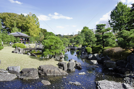 以日本风格有池塘的花园图片
