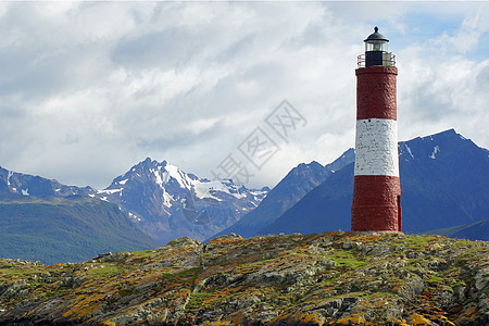 阿根廷Beagle频道灯塔红色全景岩石海洋港口旅游白色孤独山脉地标图片