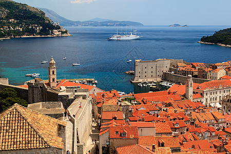 来自克罗地亚城墙的Dubrovnik全景地标旅游城市教会黏土建筑物旅行建筑学遗产文化图片