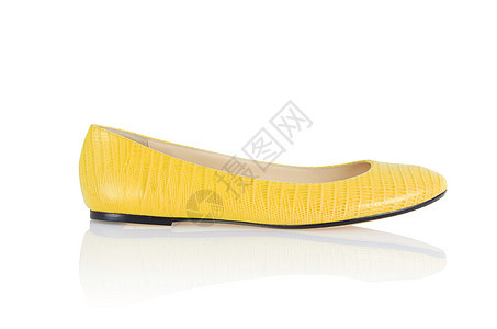 白上孤立的平鞋反射沙滩衣服尖头女士脚跟圆头黄色女性拖鞋图片