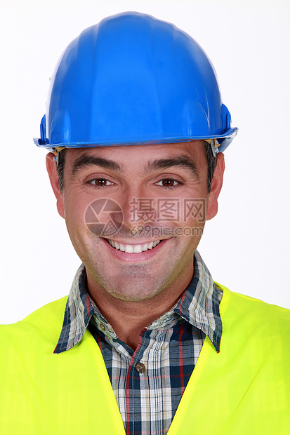 建筑工人啦啦工作者工人黄色安全帽帽子熟练工男性技术员快乐领班职业图片