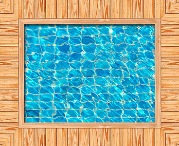 蓝色游泳池的木边图片