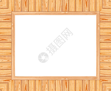 白色背景上的木边框 包含剪切路径图片