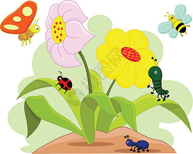 花朵上的昆虫树木菌类偏头痛插图蔬菜美食蝴蝶图片叶子矢量图片
