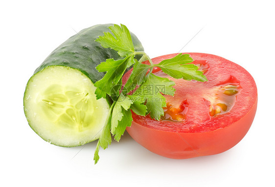 番茄和黄瓜阴影食物香菜饮食横截面红色蔬菜宏观绿色图片