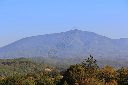 高加索绿色山脉的夏季风景景观全景岩石森林叶子旅行爬坡首脑绿色高度悬崖图片