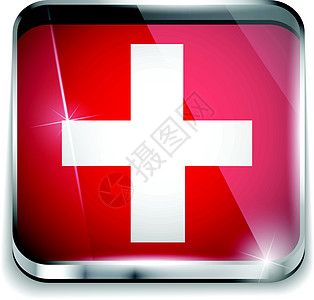 瑞士旗手智能手机应用程序广场按钮  label界面玻璃屏幕选举网站金属世界徽章边界贴纸图片