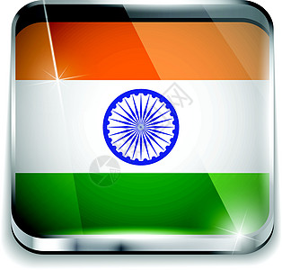 印度旗手智能手机应用程序广场按钮  label框架爱国插图纪念品徽章选举正方形旗帜界面国家图片