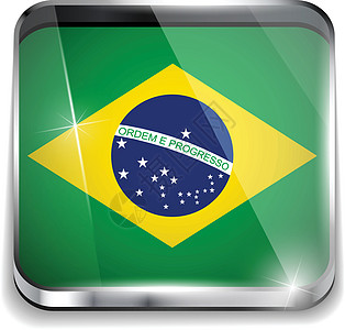 巴西旗式智能手机应用程序广场按钮屏幕玻璃世界框架金属电话边界网络爱国旗帜图片