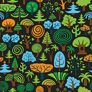 无缝树壁纸卡通片棕榈艺术季节森林绘画植物花园卡片环境图片
