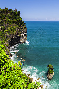 寺庙的景象情调异国热带爬坡旅行悬崖蓝色节日海景波浪图片