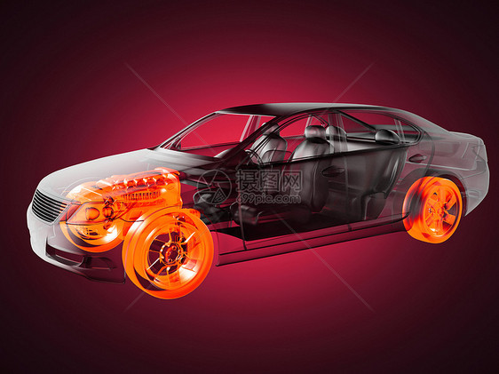 透明汽车概念轮子扫描x光射线驾驶涡轮车轮车辆运输奢华图片