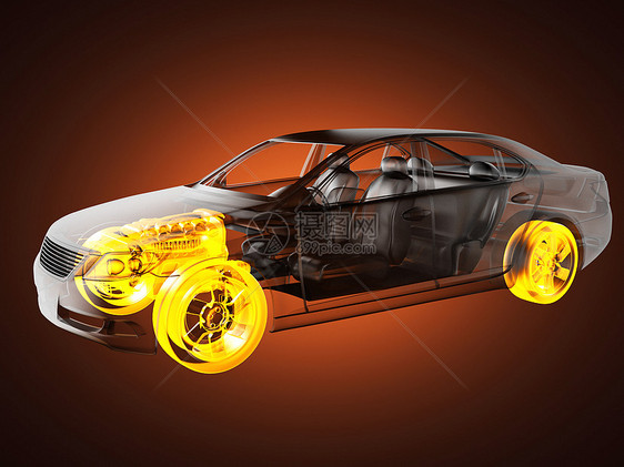 透明汽车概念放射科曲线速度跑车运动奢华轮子车轮运输x光图片