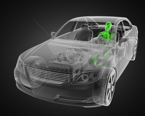 带有驱动器的透明汽车概念放射科跑车速度射线车轮力量x光运输驾驶创伤图片