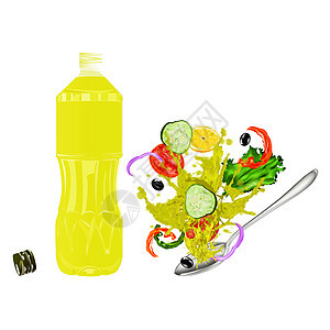 新鲜素食蔬菜沙拉午餐柠檬叶子生活方式美食饮食洋葱金属瓶子敷料图片