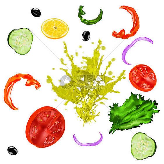 新鲜素食蔬菜沙拉小吃水果文化洋葱敷料橙子胡椒美食团体黄瓜图片