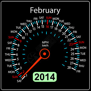 2014年日历速度计车载量为矢量 2月高清图片
