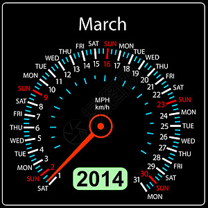 2014年日历速度计车在矢量中 3月图片