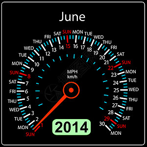 2014年日历速度计车载量为矢量 6月图片