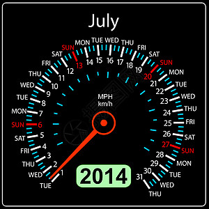 2014年日历速度计车载矢量 2014年7月图片